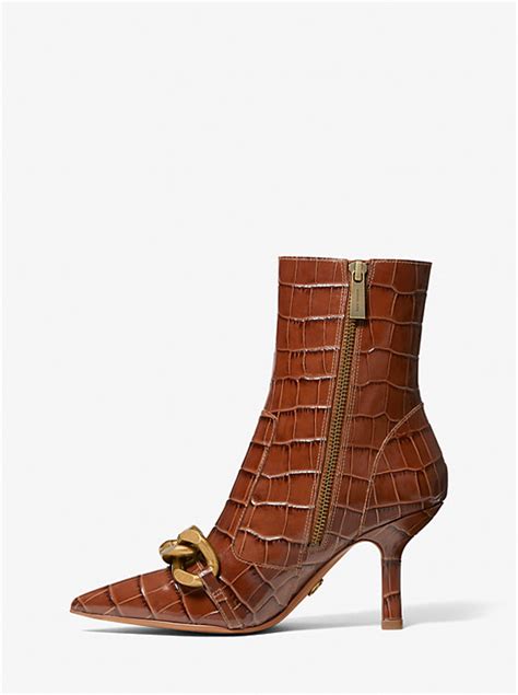 Scarlett Embellished Crocodile Embossed Leather Boot 